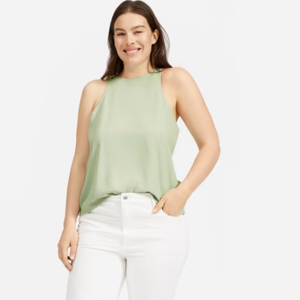 EVERLANE The Japanese Go Weave Green Tank Top Blouse